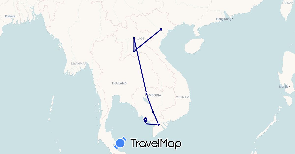 TravelMap itinerary: driving in Cambodia, Laos, Vietnam (Asia)